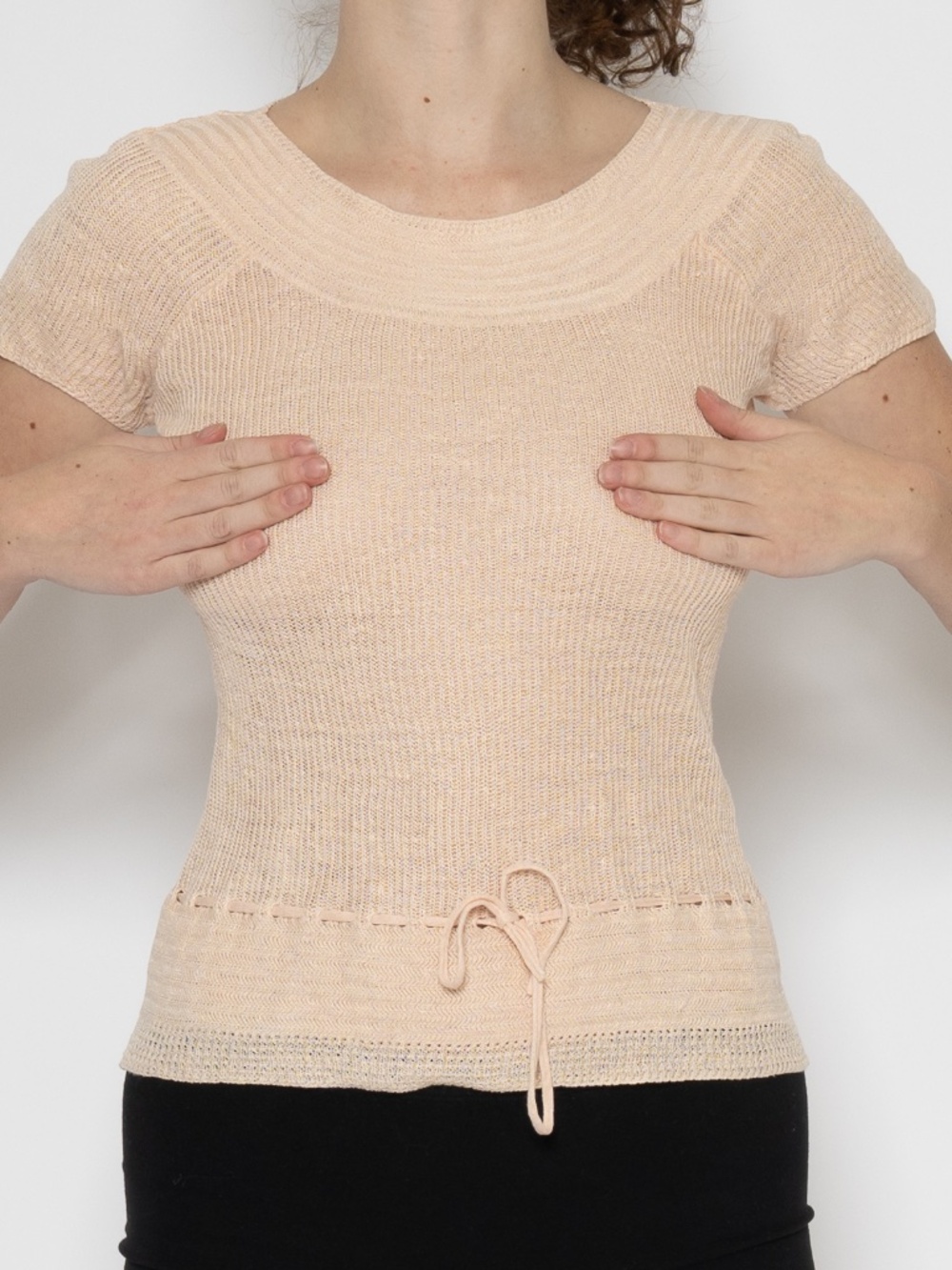 Ralph lauren knit linen blouse boat neck w/ tie size medium vintage